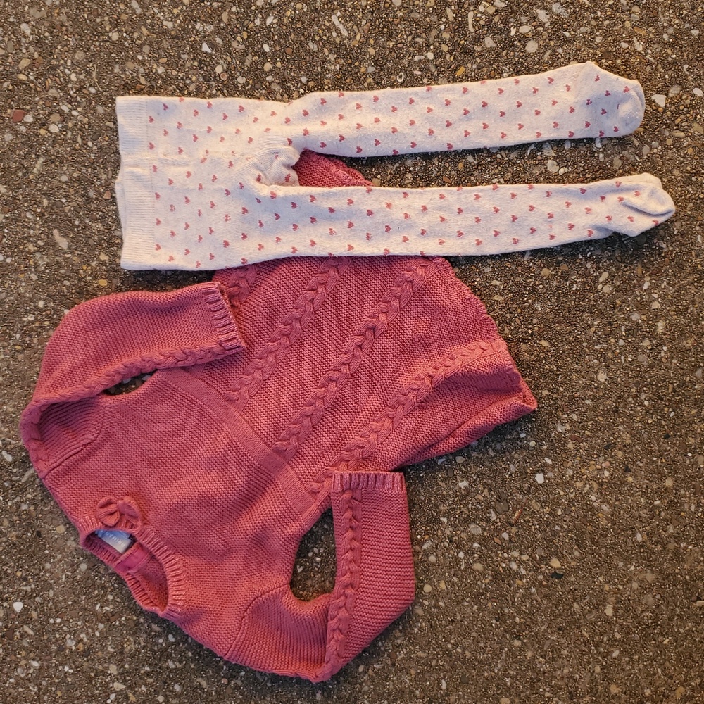 Primark Pink Cable Knit Sweater Dress Heart Tights 12-18 Months Love